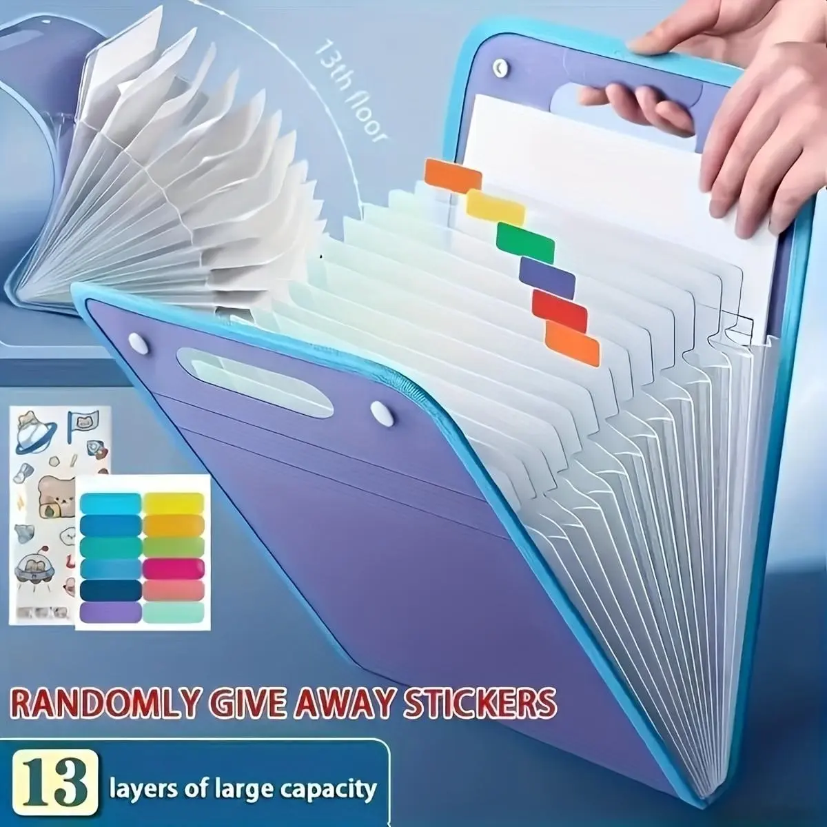 13-Layer Thick Expandable File Folder, A4 Size, 13 Stretchable Dividers, Multi-Pocket Document Organizer for School, Office, University