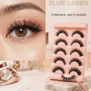 5 Pairs Dense False Eyelashes for Women, D Curl Natural Lash Extensions, Thick 0.07mm, Perfect for Daily, Stage, Party, Photo Makeup