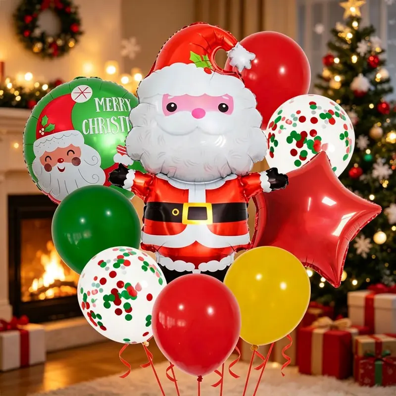 11-Piece Christmas Balloon Set, Santa, Snowman, Tree, Gingerbread Man, Candy Cane, Foil, Latex, Glitter Balloons,Ideal for Christmas decorations, Christmas Eve party setups, Three Kings Day (Día de los Reyes) decorations for children, holiday displays
