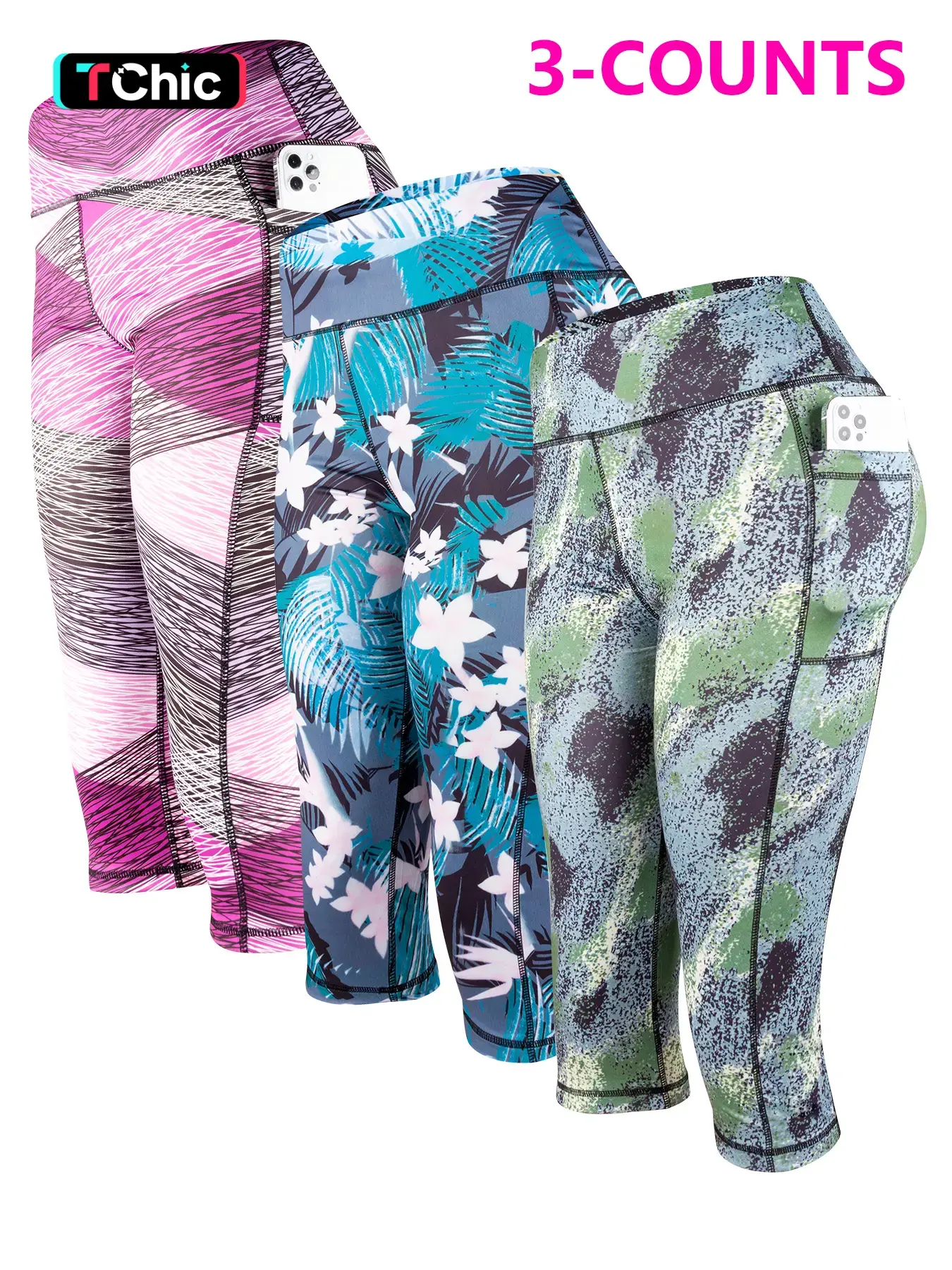 Women's Floral Print High Waist Sports Capri Training Leggings, High Waisted Sportswear, Casual Comfy Breathable Skinny Pants for Yoga Gym Workout Running, Ladies Activewear Bottoms for Fitness Sportswear for Summer