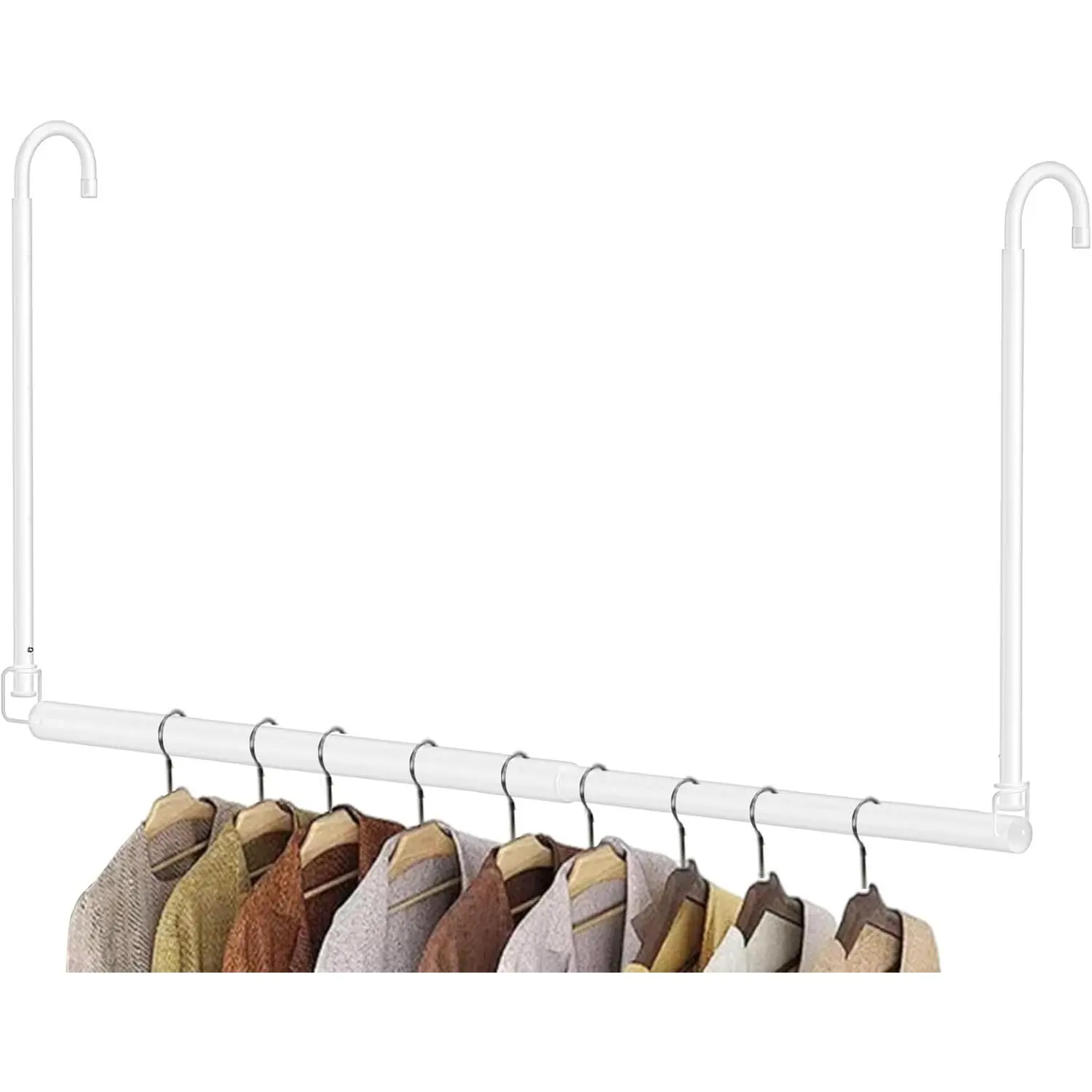 Closet Rod, Adjustable Height & Width Closet Rods for  Clothes-Closet Extender  Rod Space-Maximizing Design Suitable for  and Drying Clothes, White