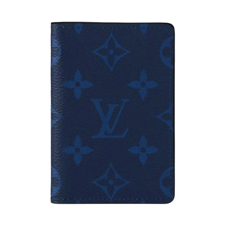 Louis Vuitton Classic Monogram Navy Blue Canvas and Cowhide Fabric-Lined Logo Compartmented Fashion Multi-Functional Men's Wallet, Fabric-Lined Men's Wallets, Logo Men's Wallets