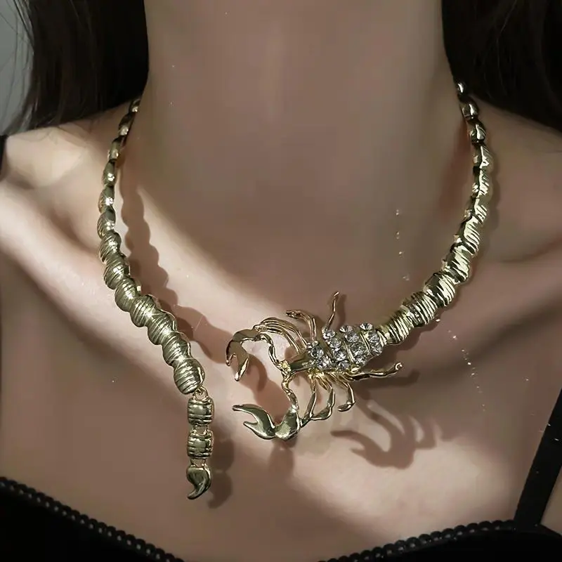 Funky Stainless Steel Jewelry, Statement Scorpion Collar Necklace with Rhinestones, Unique Accessories for Adults for Parties & Events, Funky Unique Accessories, Accessories Adults