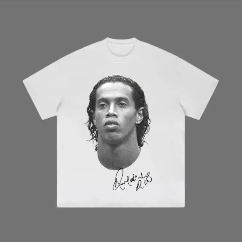 Ronaldinho Big Head Vintage Soccer T-Shirt - Unisex Good Graphic Tees, Humorous Meme Shortsleeve Streetwear Tops for Menswear & Women's Clothes, Cotton, Casual, T Shirts, Graphic Shirts