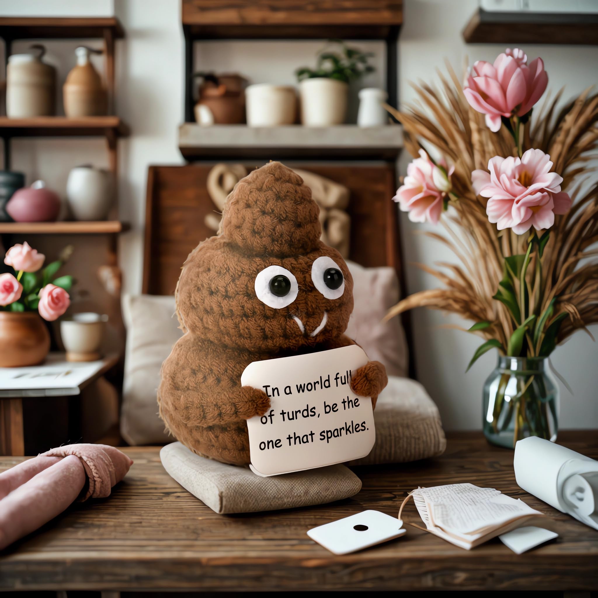 Cute Knitted Poop Emotional Support Plush Stress Relief Toy Lovely Christmas Presents Holiday Gifts Birthday Gifts For Women Men Him Teacher Appreciation Handmade Soft Doll Bag Charm Keychain Desk Decor Party Favor Gift For Friends Family Baby Shower New