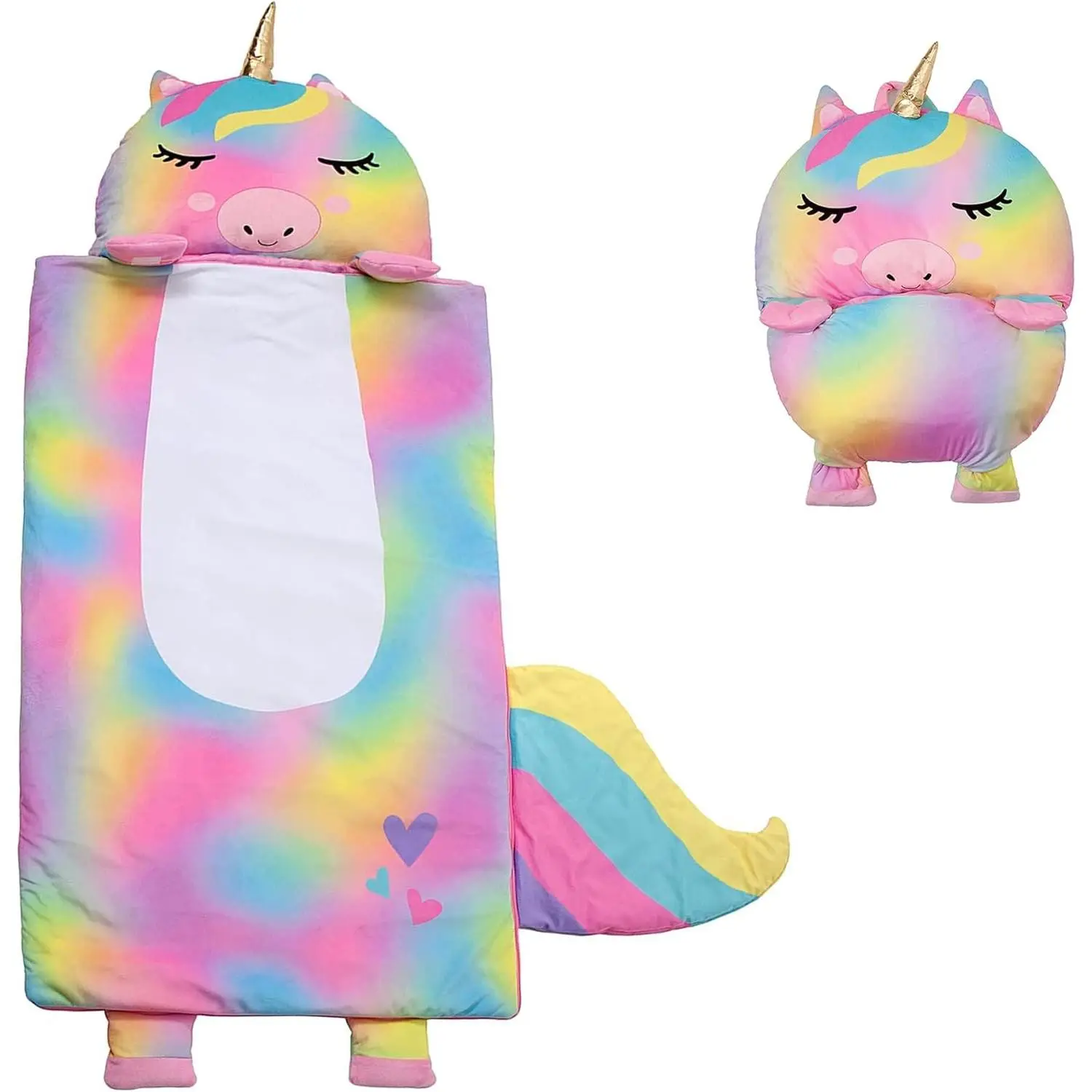 Kid's Preschool Nap Mat with Pillow - 59x27in Playful Unicorn Single Set Toddler Sleeping Bag for Daycare Naps, Ages 3+