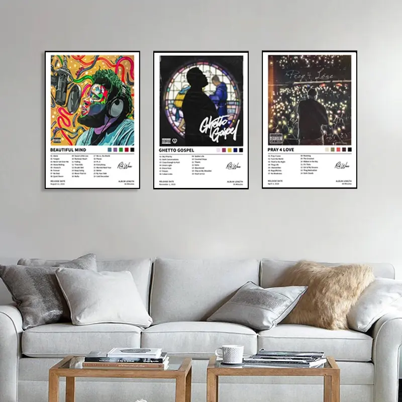 3-Piece Rod Wave Music Poster Set - Modern Minimalist Design Hip Hop Wall with Track List, Canvas Print, Modern Wall Art, Suitable for Bedroom, Living Room, and Cafe Decoration - Perfect Gift for Music Lovers, Christmas Holiday Gift, Frameless