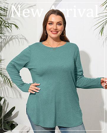 Wiholl Womens Long Sleeve Round Neck Shirts Side Split Basic Loose Tunic Tops Casual 2025 Crewneck Womenswear SpringStatements