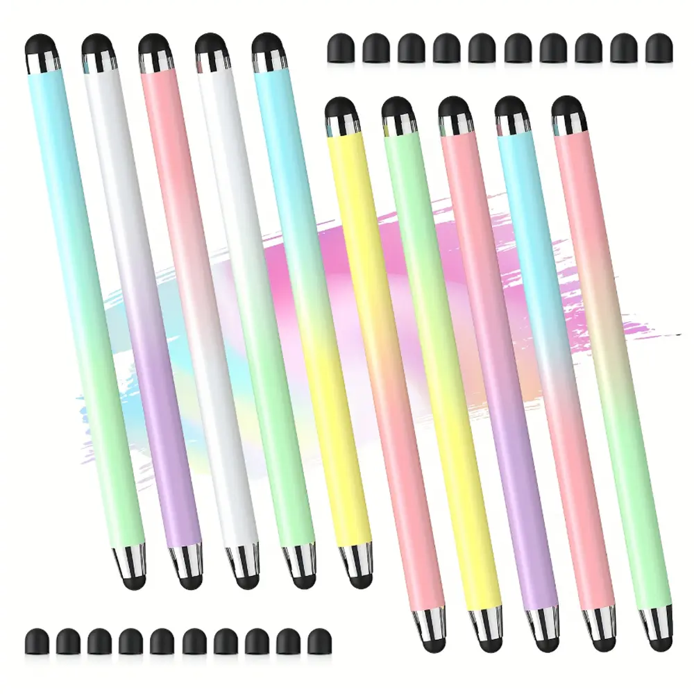 MEKO 10-Pack Unisex Gradient Colors 2-in-1 High Sensitivity Capacitive Stylus Pens for Touch Screens - Aluminum Body, 20 Extra Tips, Compatible with iPad, iPhone, Tablets, Samsung Galaxy Smartphones, Laptops, Ideal Gift