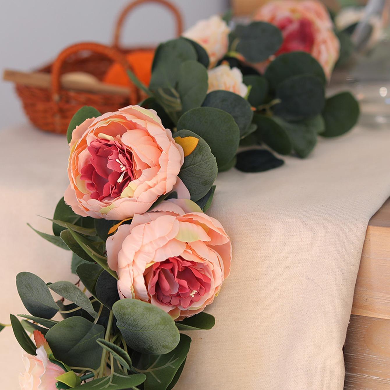 Artificial Peony Vine, 1-Count Faux Peony Flower Garland for Wedding Table Decor, Plastic Faux Flowers