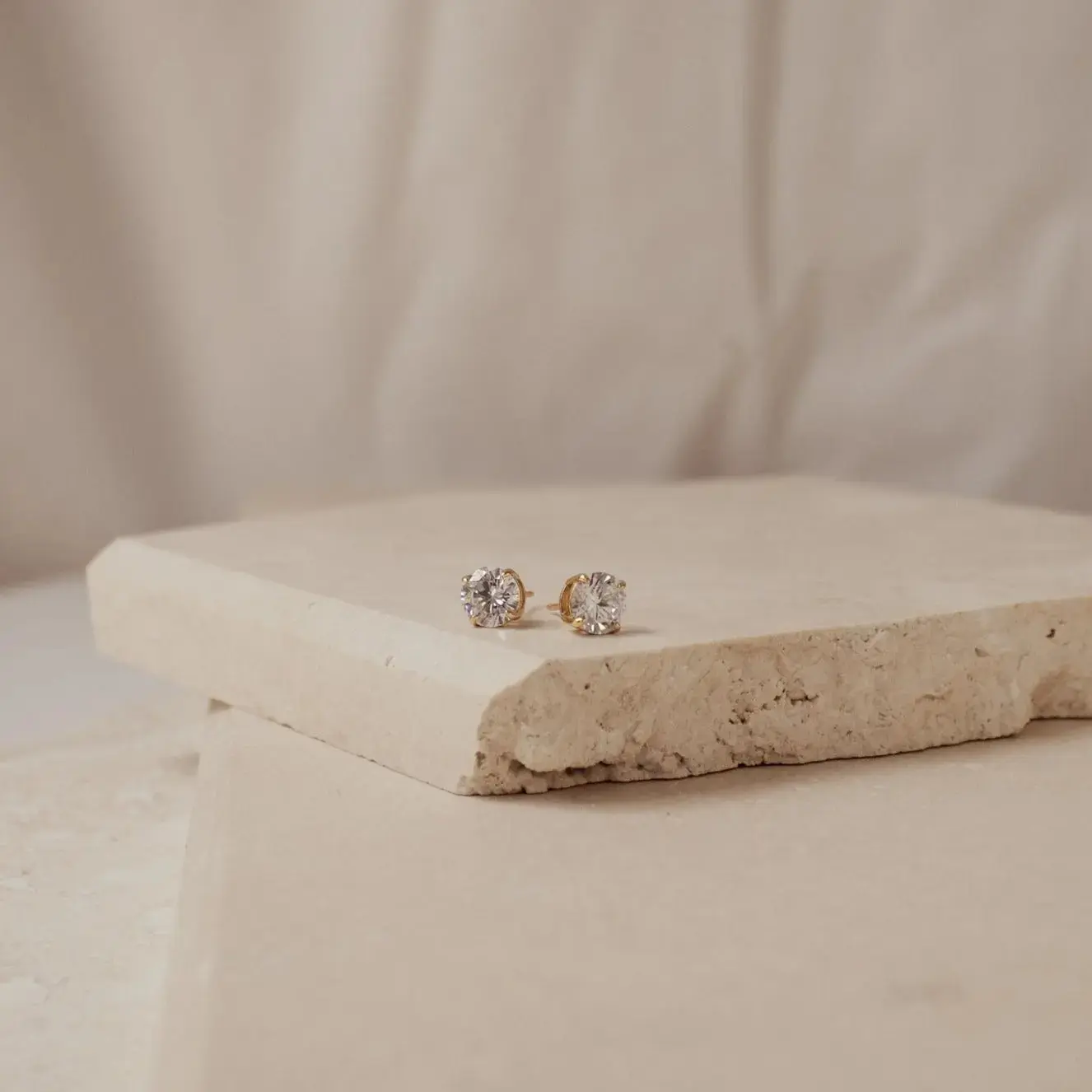 Round Diamond Studs - Dainty Cubic Zirconia Stud Earrings in Gold & Sterling Silver - Diamond Jewelry - Gift for Her