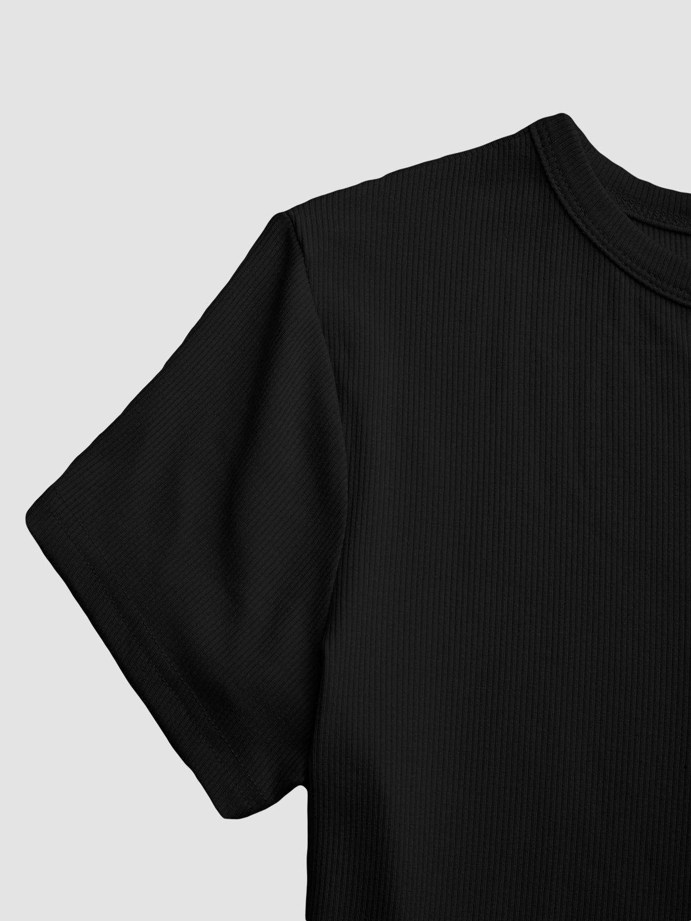 【Plus Size】 Solid Color Button Tee, Casual Short Sleeve Round Neck T-shirt for Daily Wear, Women Plus Clothing for Summer, Casual Fashionable Top, Top