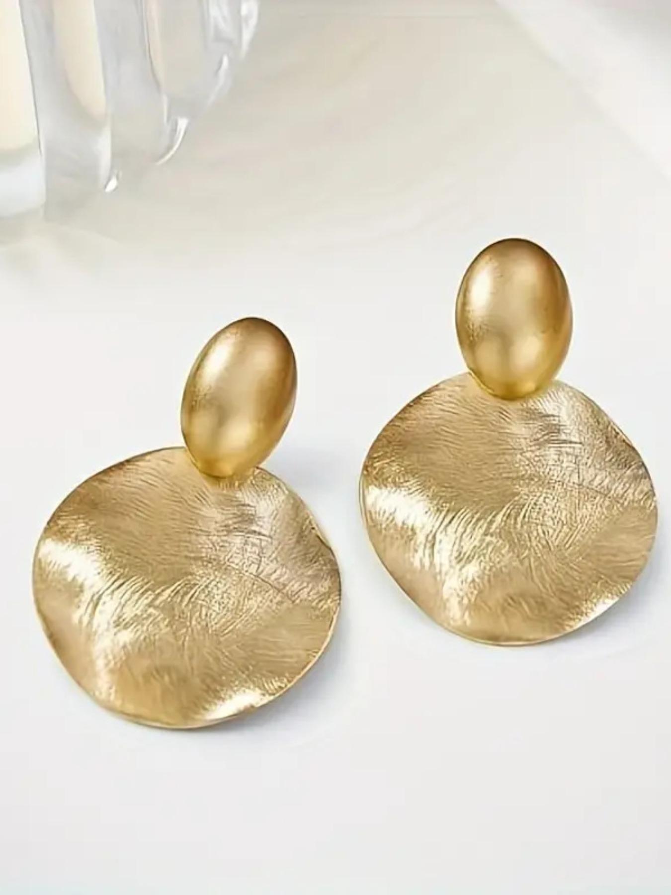 Luxury 18k Gold Plated Round Disc Drop Earrings for Women, Trendy Geometric Hammered Metal Dangle Earrings, Fashion Statement Jewelry for Party & Daily Wear