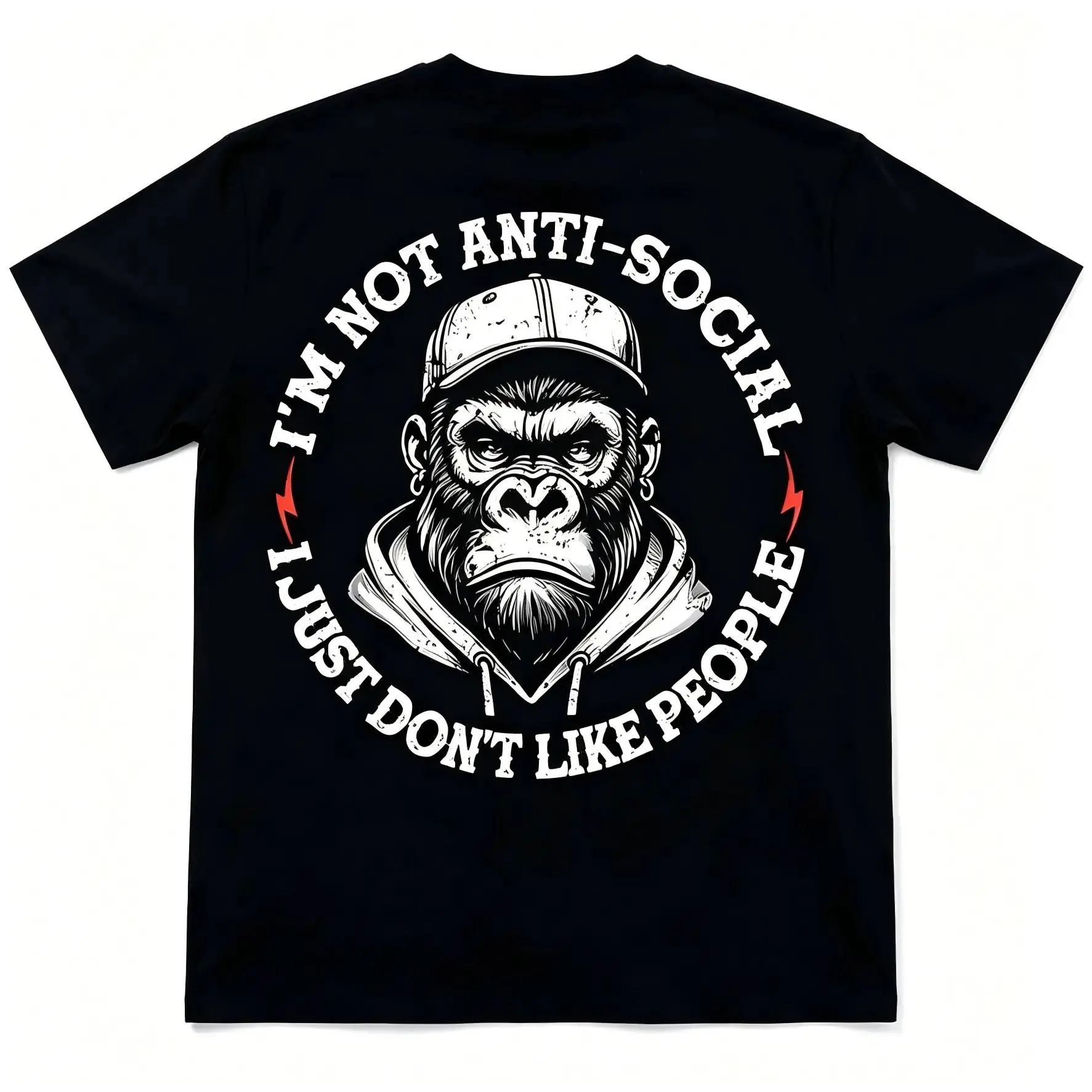 Women's Round Neck Short-Sleeve T-Shirt - Funny Sarcastic "I'm Not Anti-Social I Just Don't Like People" Graphic Art Top, Casual Black Streetwear, Personalized Polyester Cotton Blend Hangable Apparel