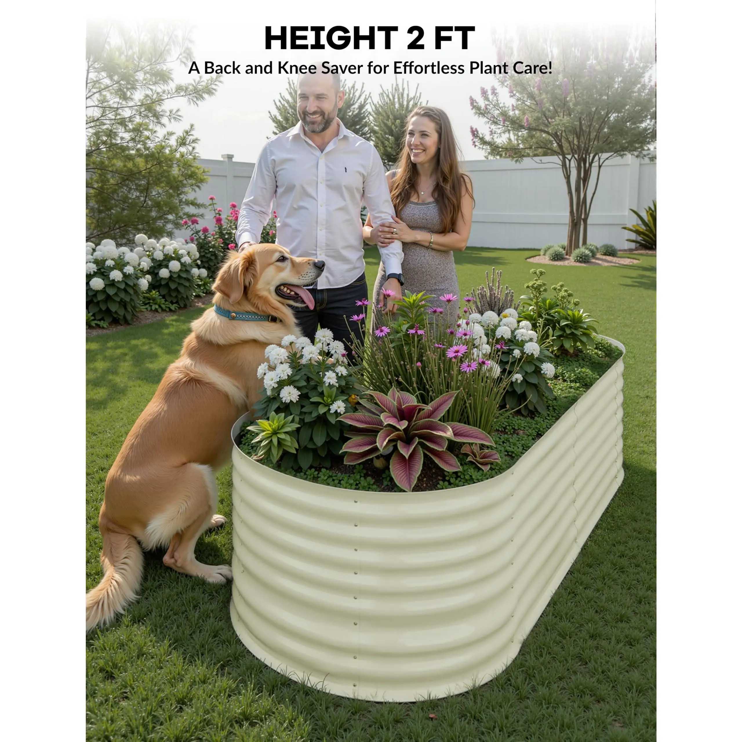 Garvee Durable Galvanized Metal Raised Garden Bed Set – 2 Pack (8x4x2ft & 6x3x2ft) Planter Boxes – Rust-Resistant, Easy to Assemble, Weatherproof – Perfect for Vegetables, Flowers, Outdoor Plants – Beige/Green