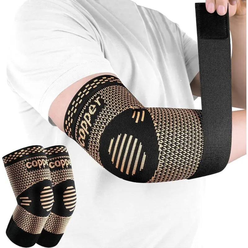 2-Pack Copper Fiber Elbow Pads, Compression Elbow Guards for Tennis Elbow, Golfer's Elbow, Arthritis, Bursitis, Pain Relief, Unisex