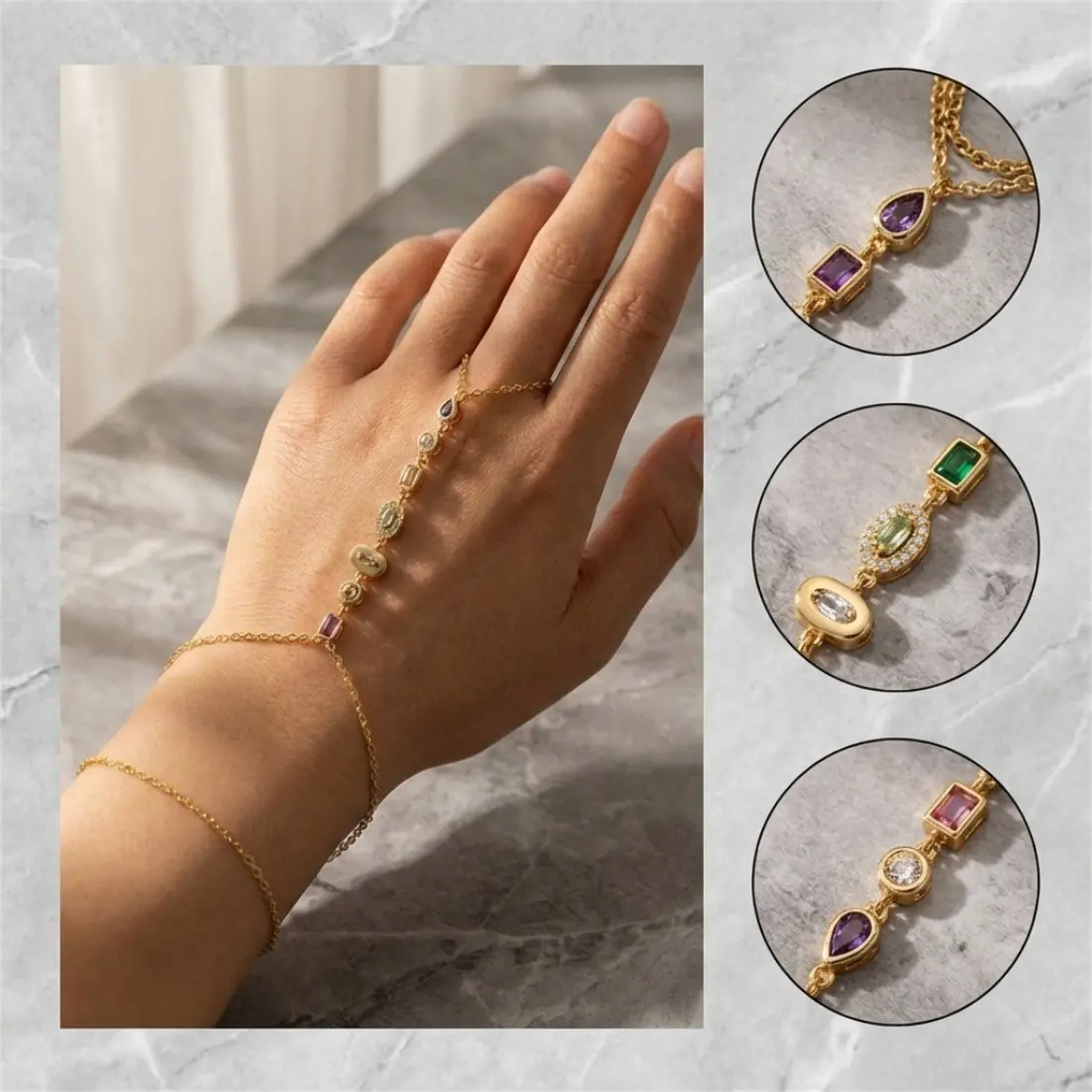 Elegant Y2K Luxury Geometric Finger Chain Bracelet for Women, Sparkly Diamond Look Fashion Jewelry Trend, Creative Fringe Hand Chain Statement Accessory, Lightweight Versatile Glam Jewelry for Party, Night Out & Special Events