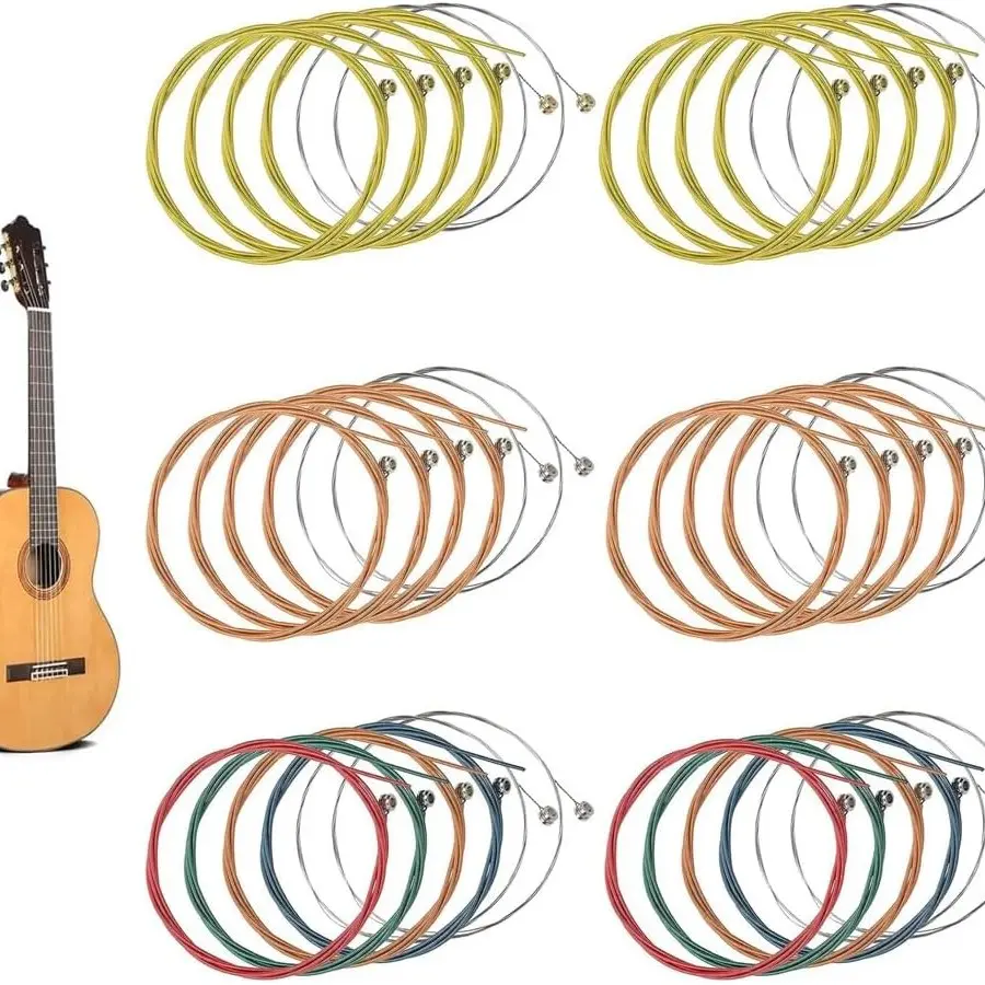 6-Set Pack 36 Strings Acoustic Guitar Replacement Strings, Colored Strings for Acoustic-Electric Guitars, Beginners & Experts, Accessories