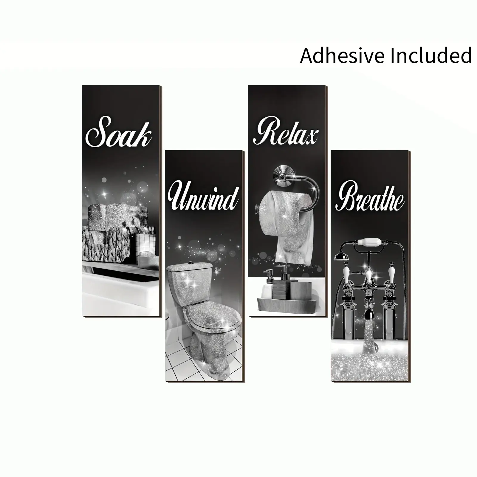 4pcs Bathroom Decor Wall Art, Farmhouse Bathroom Picture Wall Decoration, Soak Relax Breathe Wooden Hanging Sign, Suitable for Home Bathroom/Washroom Decor with Hook Easy Installation and Removal Christmas decorations