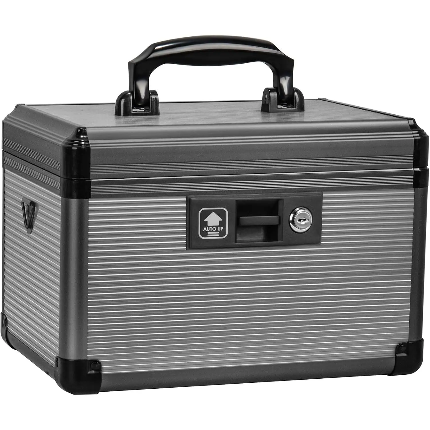 Lockable Medication Storage Box with Key, Aluminum Alloy First Aid Box with Removable Tray for Pills & Supplies, Home Travel, Black 12x7.68x7.87 Inches