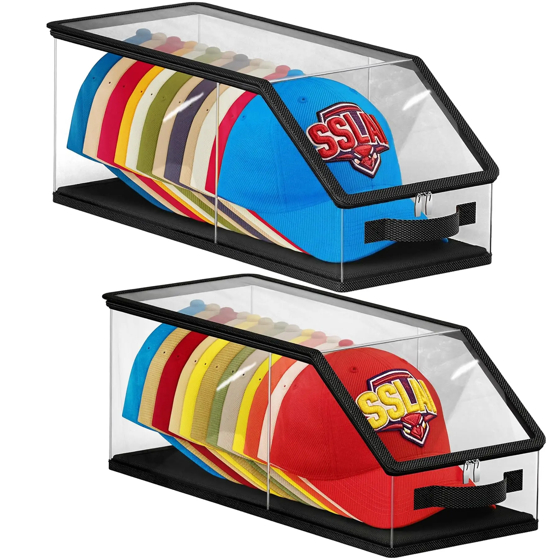 2-Pack Transparent Baseball Hat Storage Box, Cap Storage, Stackable & Foldable, Collapsible Containers, Dust-Proof, Moisture-Resistant, Ideal for Home, Closet, Store Display, Clear Plastic Boxes