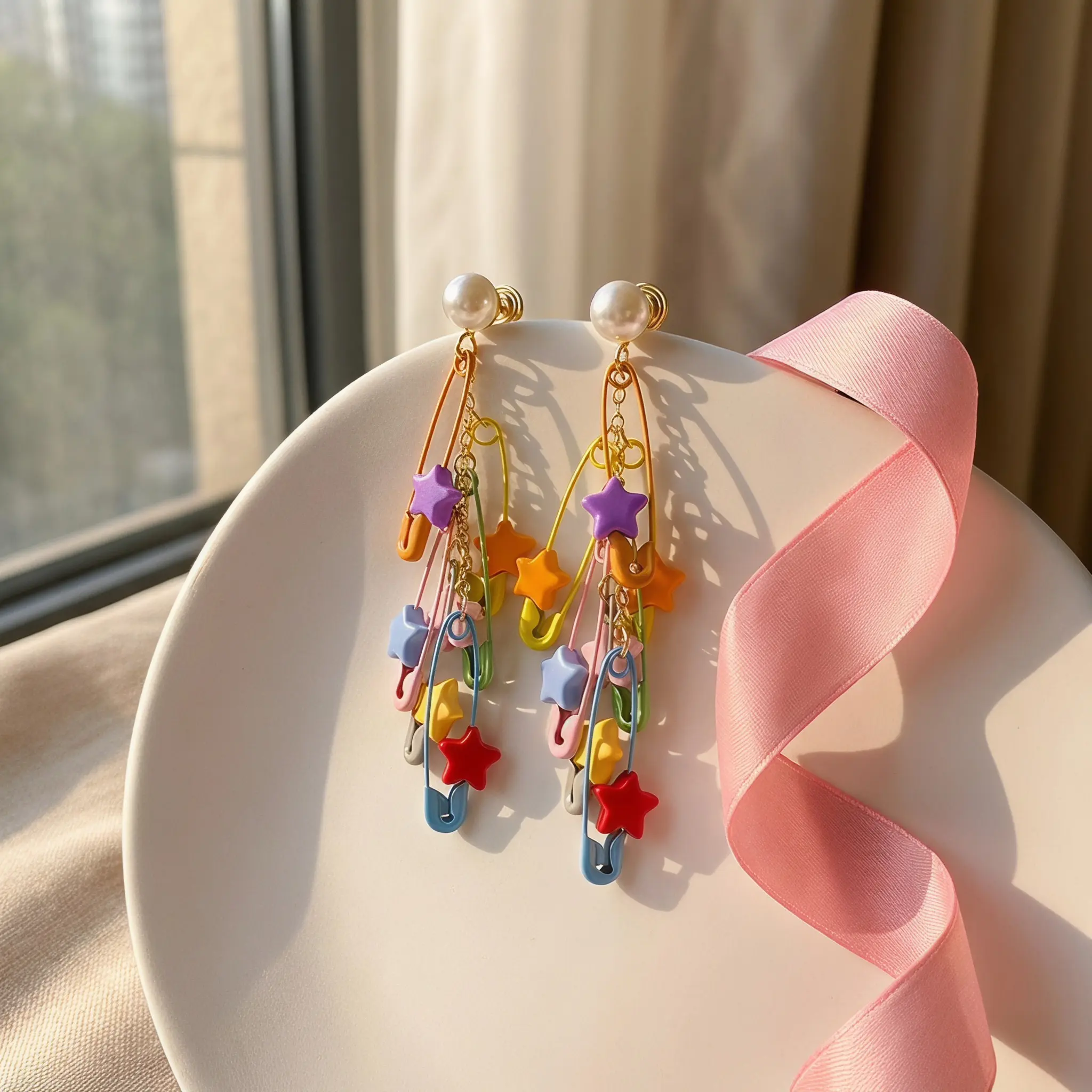 Dopamine Colorful Star Tassel Earrings For Women No Piercing Needed Cute Mosquito Coil Ear Clip Alloy Electroplated Fun Everyday Accessory
