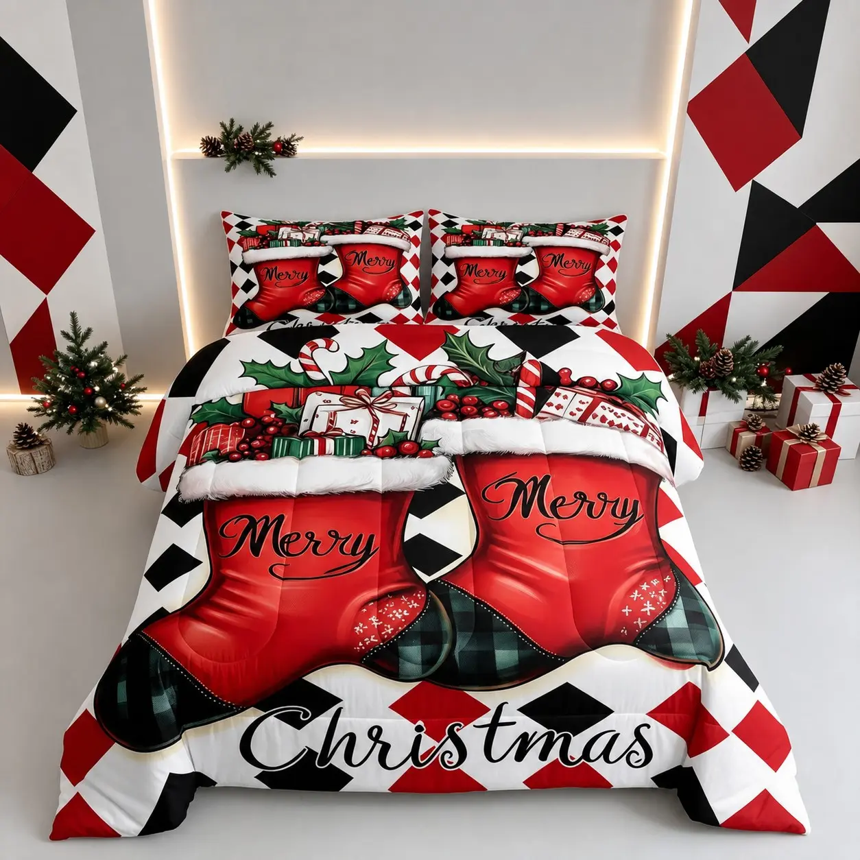 3pcs Cartoon Christmas Bedding Set, High-Definition Digital Print, Includes Quilt + 2 Pillowcases, Soft and Comfortable, Ideal for Bedroom Use