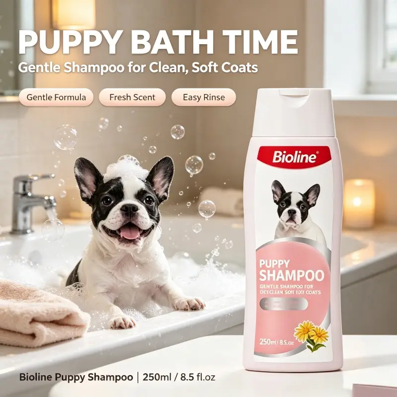 Bioline Puppy Pet Shampoo Gentle Formula, Plant Extracts, Mild Cleansing, Safe for Puppies, Natural Ingredients, Soft & Nourishing