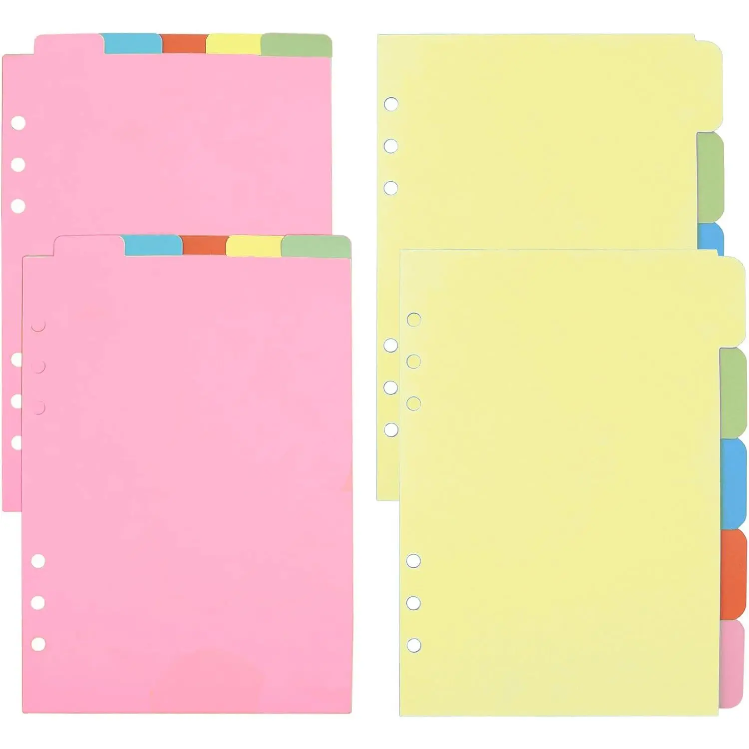 A5 Binder Dividers 4-Pack: 2 Vertical & 2 Horizontal Tab Sets, Durable Paper Dividers for 6-Ring Planners, 5-Tab Each (5.6" × 8.3") (Multicolored)