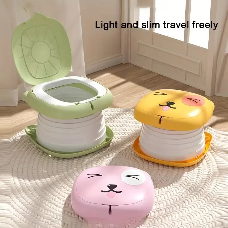 Portable Foldable Car Travel Toilet, Emergency Potty for Men Women Babies, Includes Random Color Trash Bag, Convenient Training Pail
