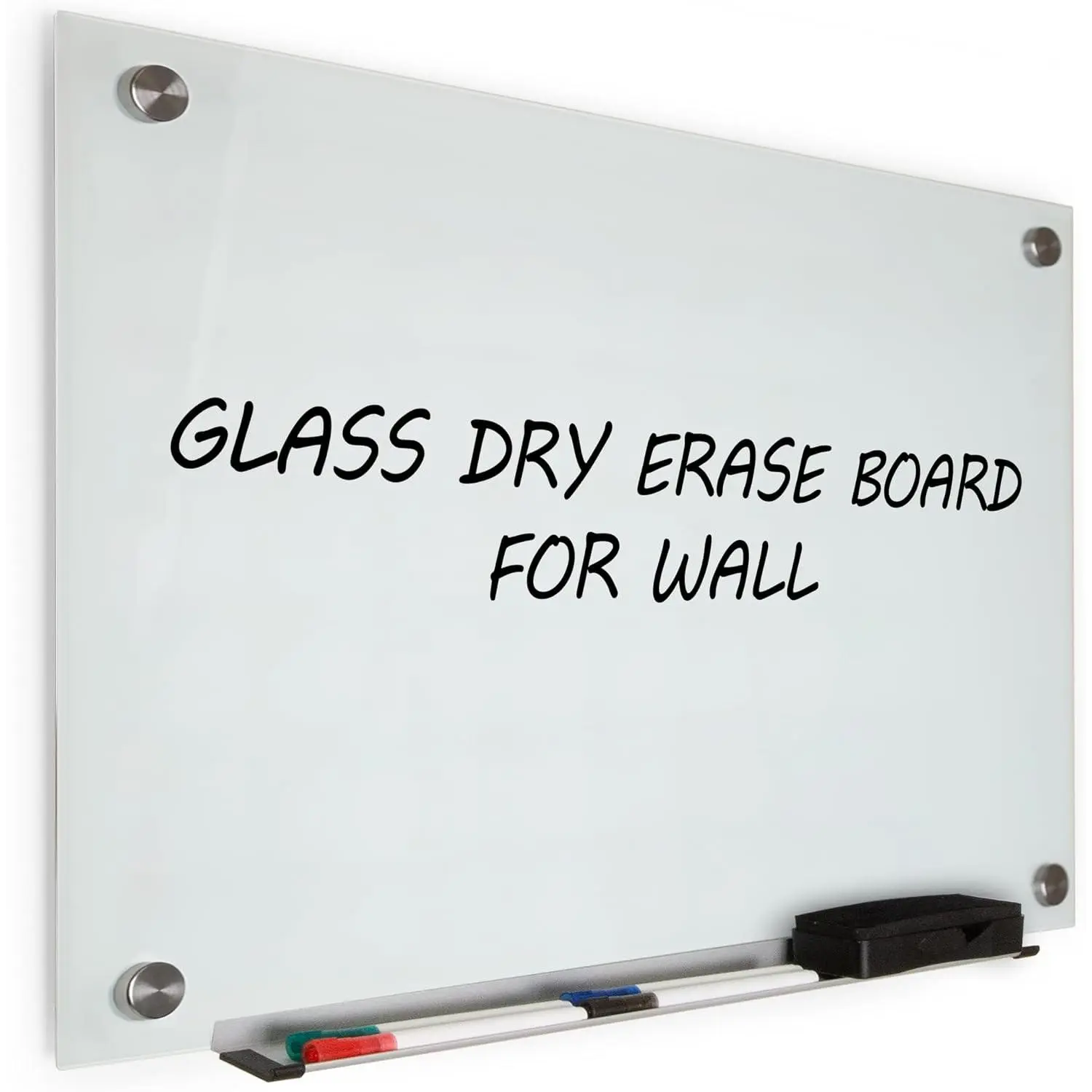 Real Glass Dry Erase Board, 18" x 24", Tempered Glass Surface, Frameless Wall Mount, with 4  Color Markers and Eraser, by  (Bright White)