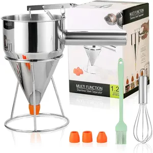 40oz Stainless Steel Pancake Batter Dispenser with Stand and Tools, Great for Pancakes, Cupcake, Candle Wax Pourer, Durable, Leak-Free and Easy to Clean