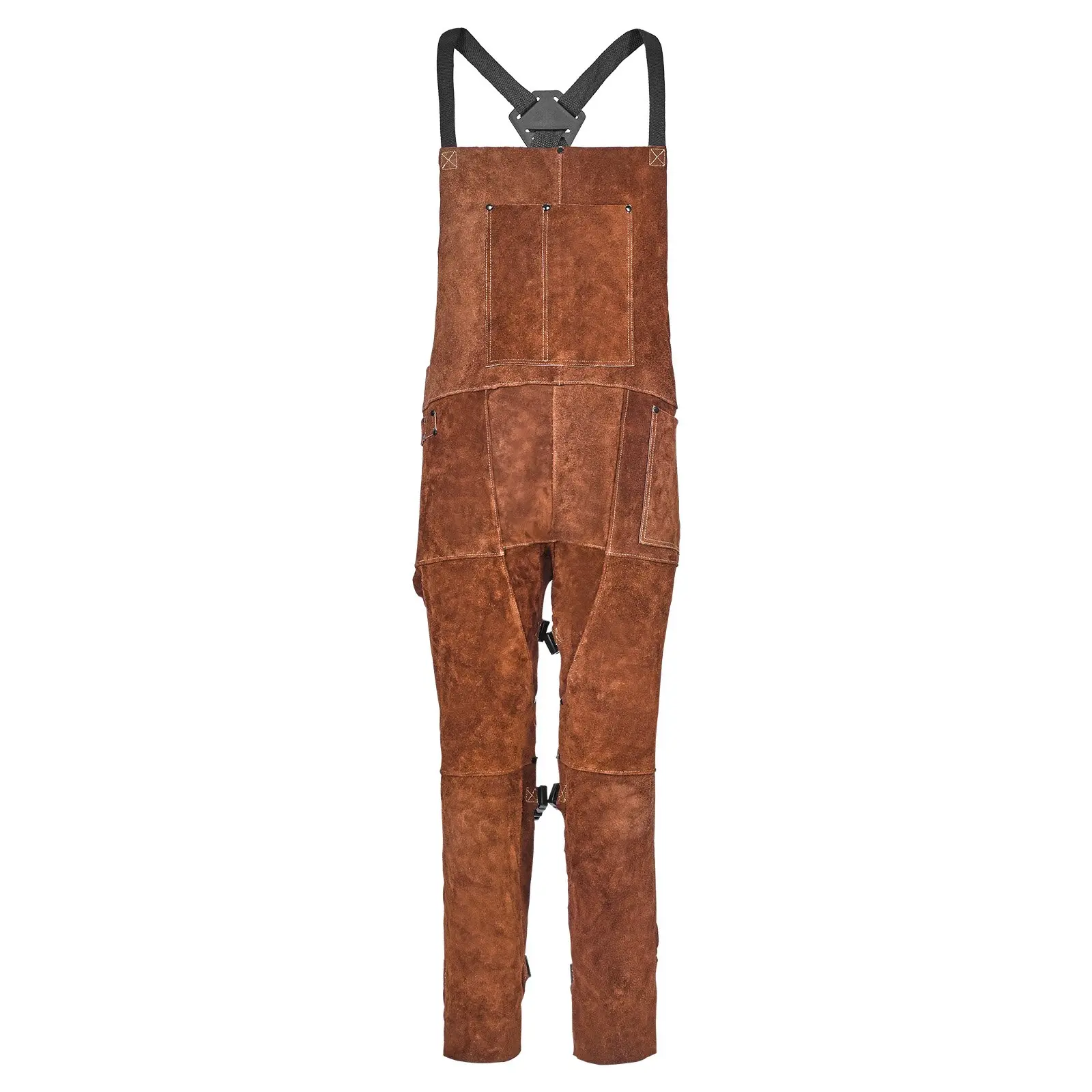 VEVOR Heavy Duty Cowhide Split Leg Leather Welding Apron, Flame-Resistant Cross Back Safety Apron with 3 Pockets for Workshop, Blacksmithing, M-Size (for Men)