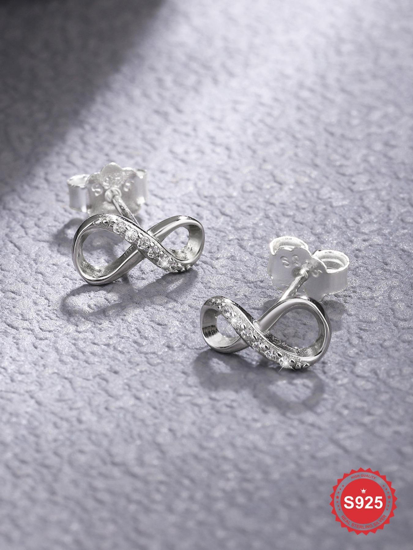 S925 Sterling Silver Infinity Symbol Design Stud Earrings, High Quality Earrings, Fashionable Earrings for Women & Girls, Trendy All-match & Exquisite Jewelry for Birthday Gift, Artificial