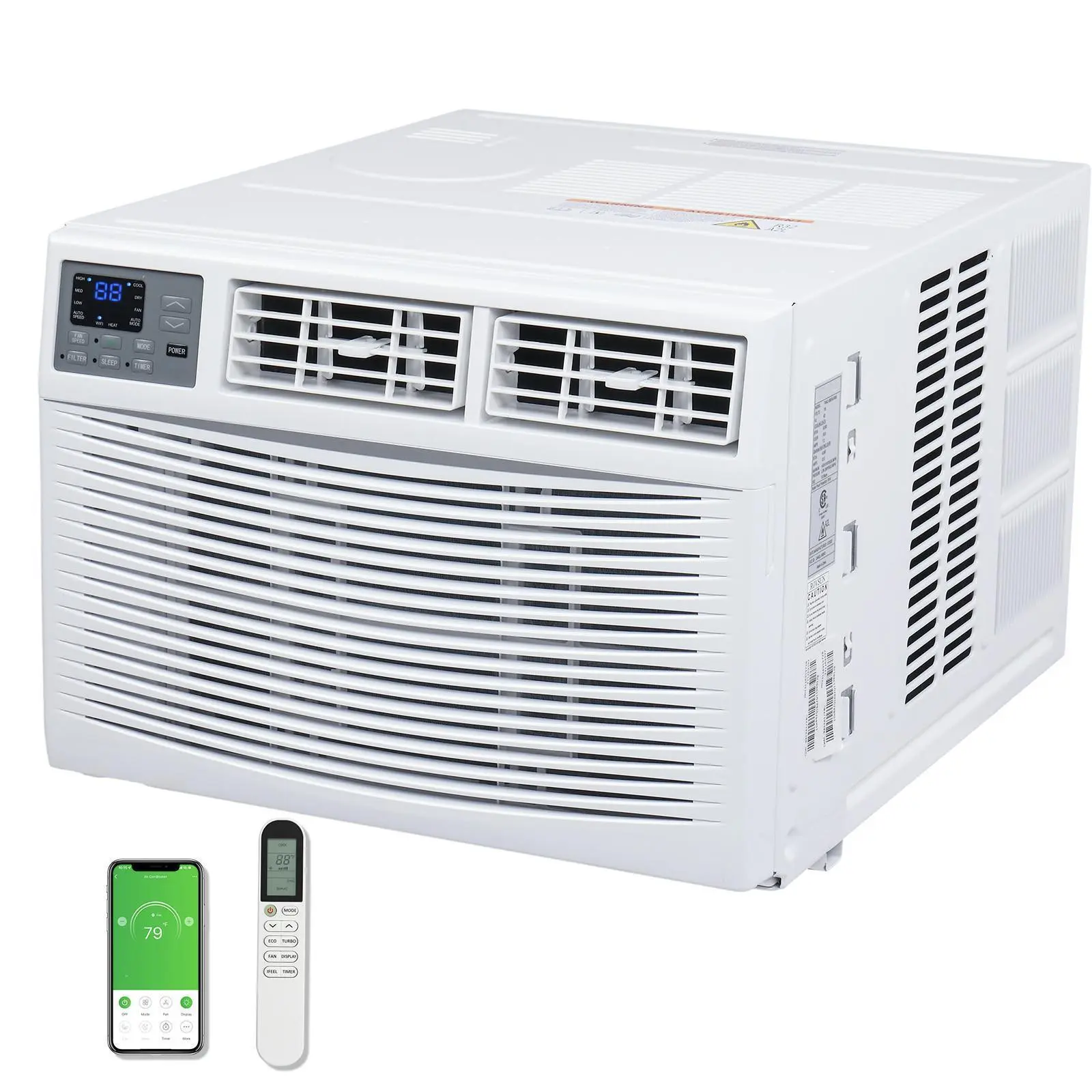 Window Air Conditioner with Heating & Dehumidifier, 8000/12000/24000 BTU, Compact, 12-3/LCDI, 125.2 Lbs / 56.8 Kg, Wi-Fi Enabled Energy-Efficient Unit, Remote & APP Control, for Large Rooms Up to 1500 Sq.Ft., White, 12#X3 / Lcdi