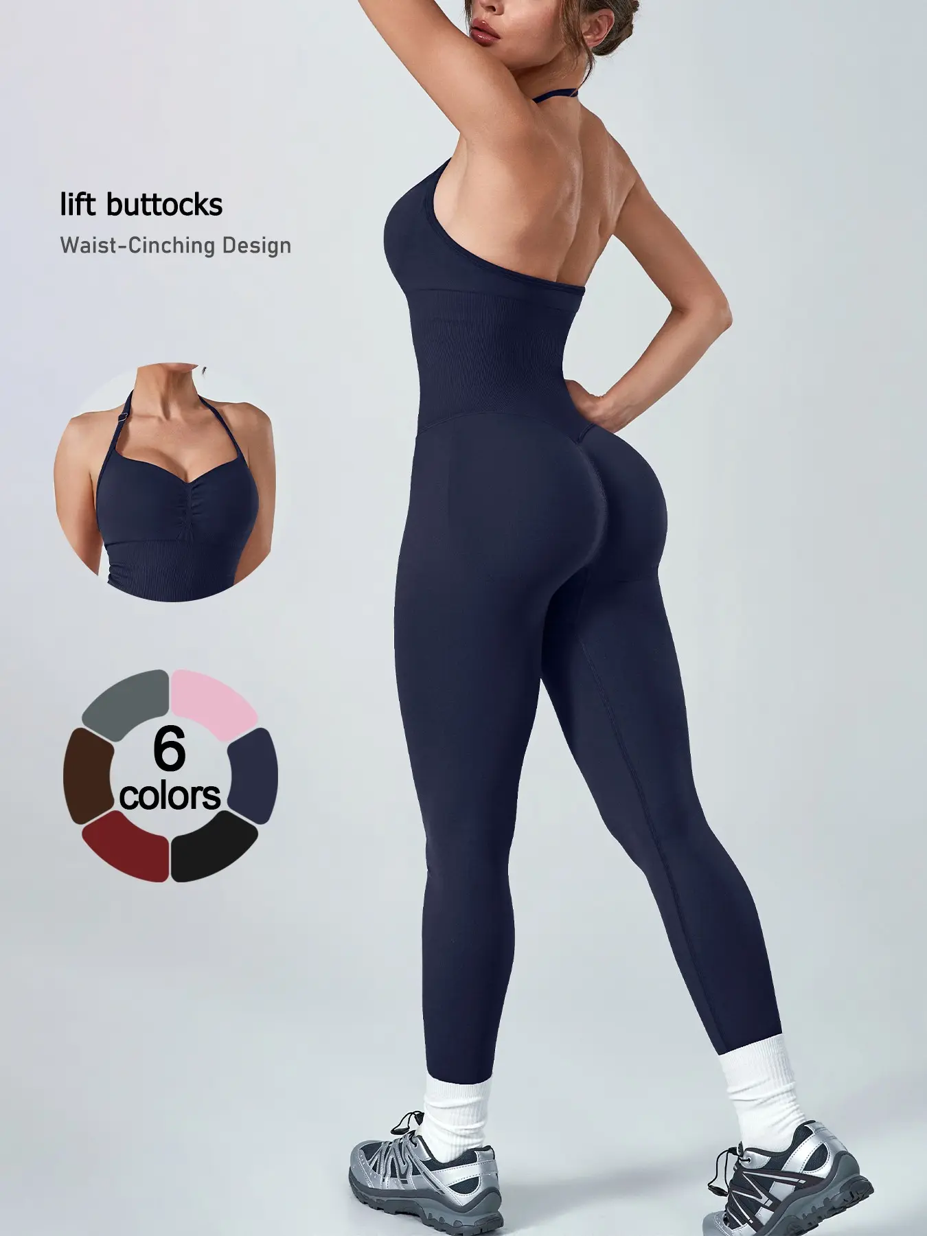 Women's Sportswear Overall, Soft High-Elastic Fabric, V-Neck, Waist Cinch, Leg-Lengthening, Breathable, Comfortable, Daily Wear, High Elasticity Jumpsuit, Stretchy Jumpsuit, Sportswear Jumpsuits, Activewear Jumpsuit