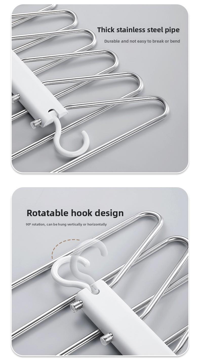 Stainless Steel Foldable Pants Hanger Non-Slip Multi-Functional Home Storage Space-Saving Hanger for Closet Organizing Anti-Scratch Laundry Rack
