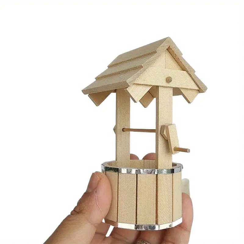 1:12 Realistic Dollhouse Mini Garden Well with Wooden Bucket Farm Scene Collectible Christmas Easter New Year Gift