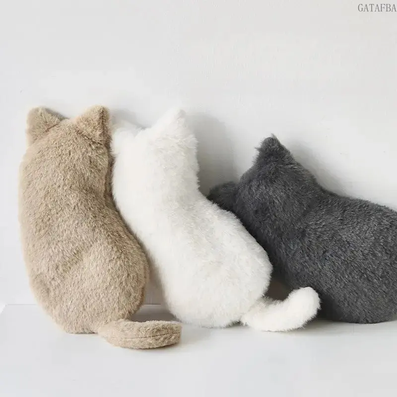 Cute Fluffy Back View Cat Shaped Zipper Pencil Case, Soft Plush Large Capacity Stationery Storage Pouch, Animal Design Makeup Organizer Bag for School Daily Use