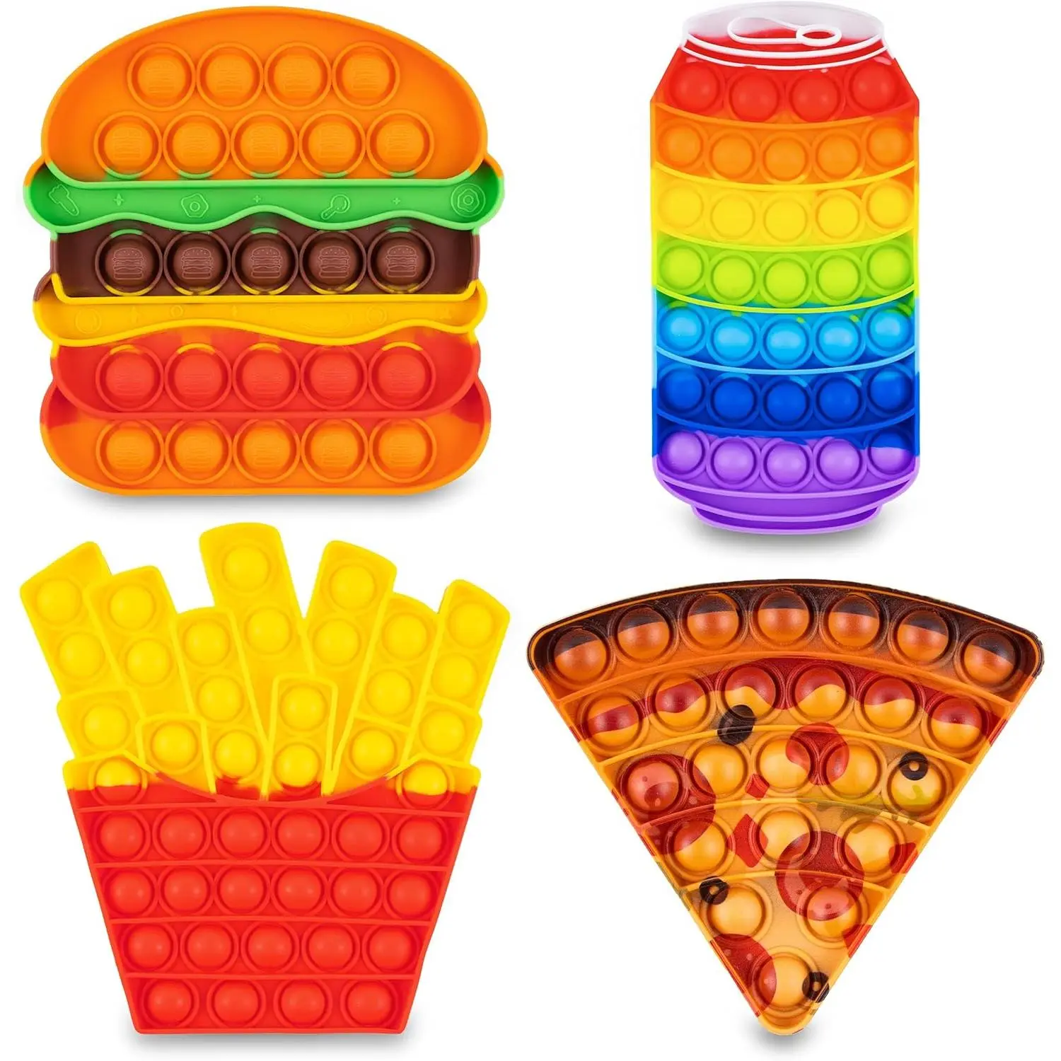 Pop Its Fidget Toys Pack 4 - Stress Relief Food Pop Its Poppers Fidget Poppet Toy - Autism Learning French Fry Pizza Hamburger Popits Push Pop Bubble Popping Sensory Toy for Kidsfidget toys