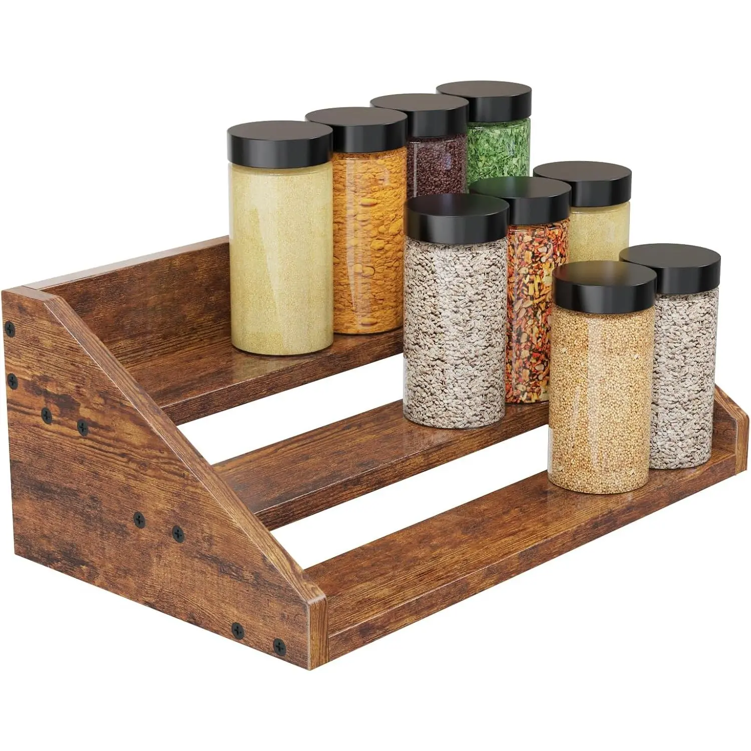 3 Tier   Rack Organizer for Cabinet, Super Sturdy Display Riser Shelf Seasoning Organizer for Countertop Pantry Cupboard, Retro Storage Holder for Kitchen Condiment Jar  Container