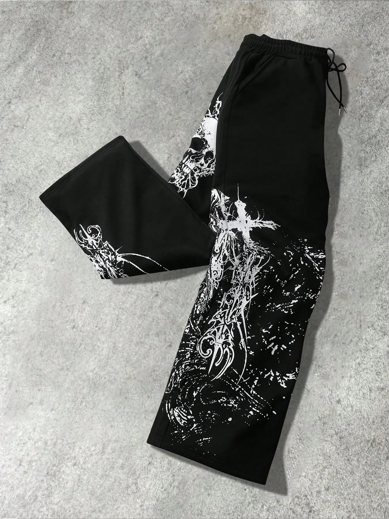 Y2K Gothic Style Oversized Casual Sports Pants, Skull Cross Pattern, Loose Tie Slow Run Pants, Retro Rock Streetwear, Party & Daily Wear