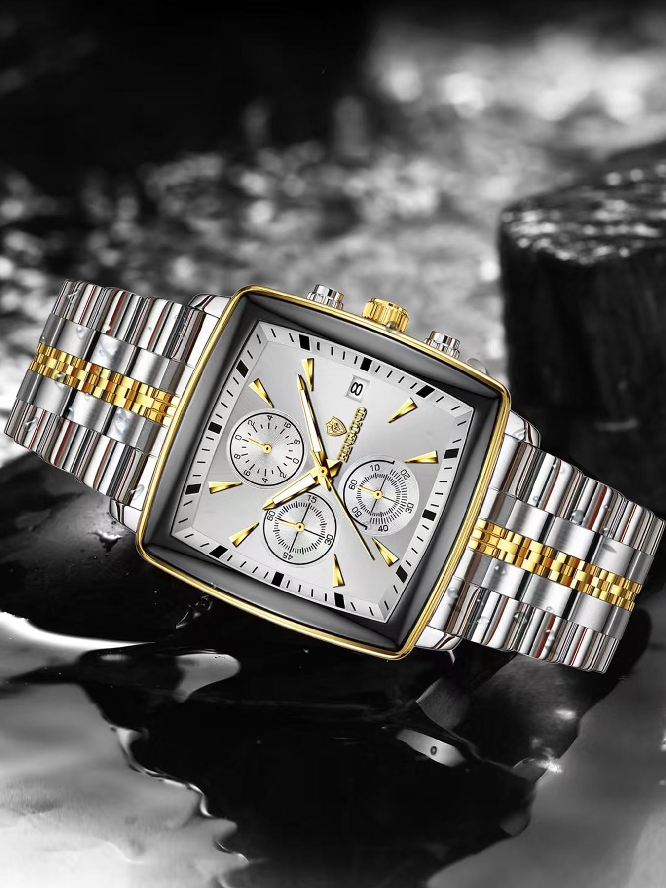 A men's multifunctional square business steel strip fashionable three eye six pin quartz watch Modern Fashionable Wristwatch