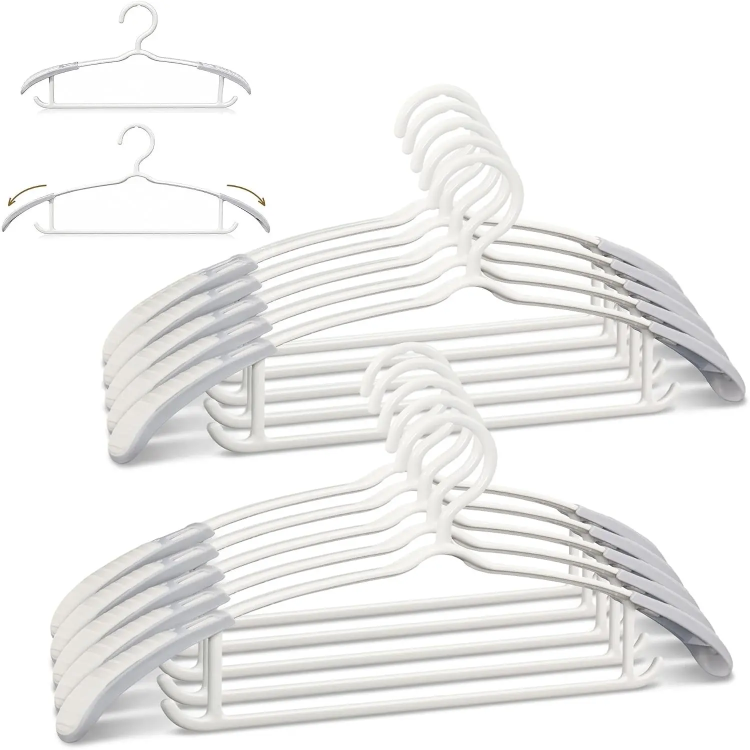 10 Pack Adjustable Wide  Hangers, Plastic Adult Clothes Hangers with Extendable  Arms, Non-Slip Hangers for Coats, Suits, Dresses, Shirts and Jackets, Closet Organization(White)
