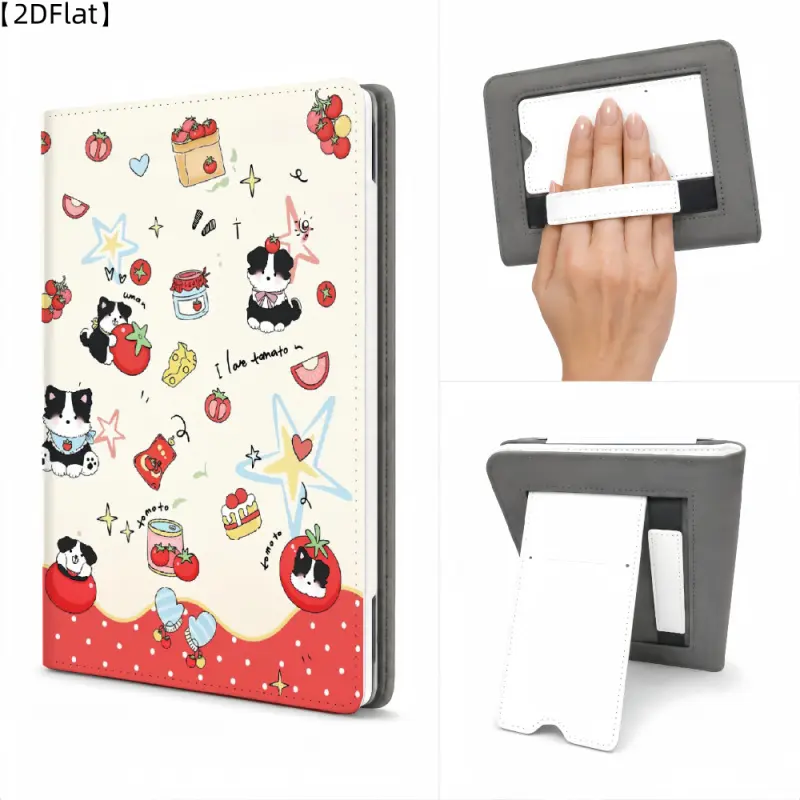 1pc for Kindle/kobo Case Cute Cats And Strawberries Pattern Protective Ebook Reader Cover With Hand Grip Hand Strap & Adjustable Kickstand, Auto Sleep Wake Function Lightweight Shockproof Folio Shell, Fit Kobo Clara HD/Clara 2E/Clara BW/Clara Colour 6 Inc