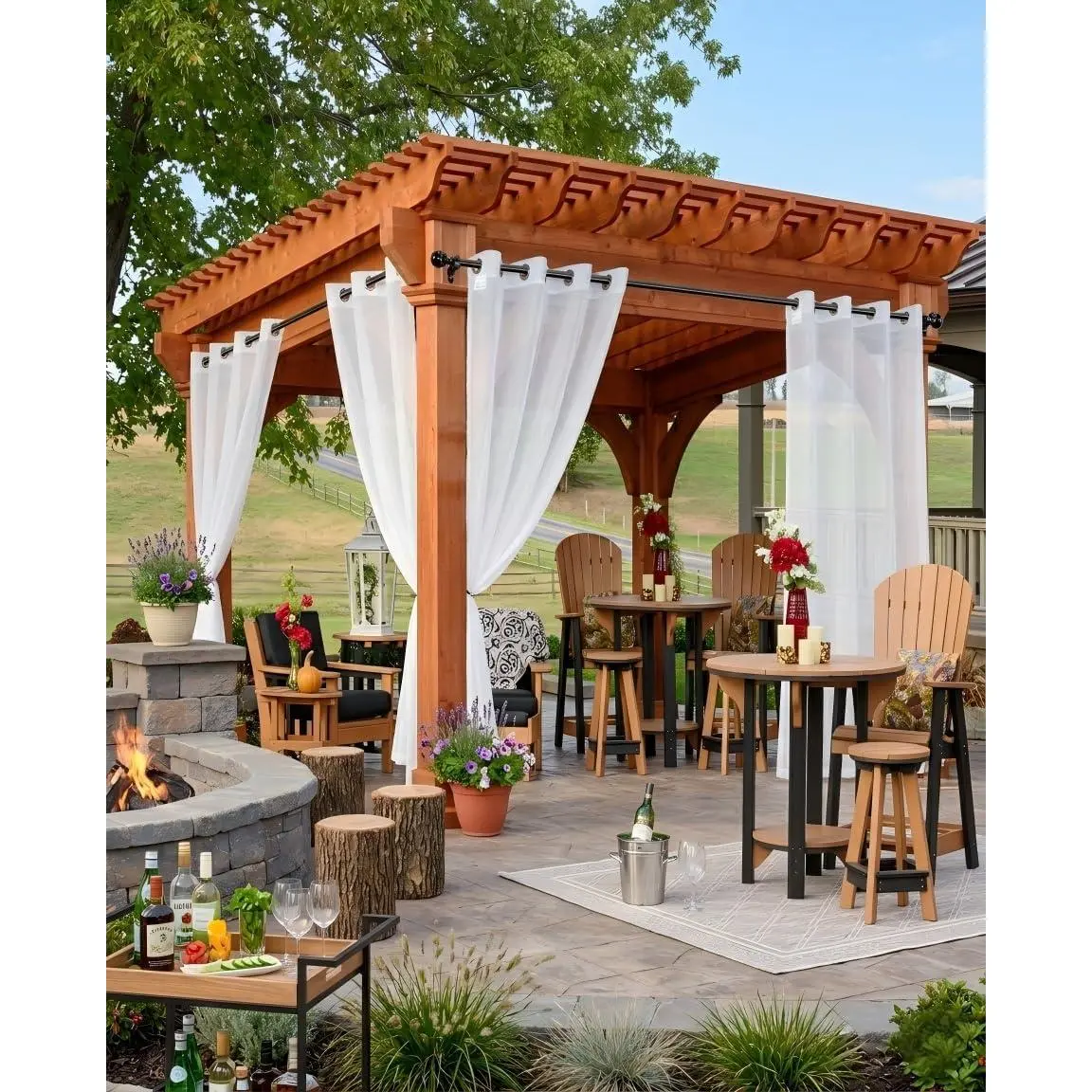 Outdoor Waterproof Sheer Curtains 4 Panels - 54 x 84 Inch Light Filtering Voile Grommet Drapes for Patio, Front Porch, Gazebo, Pergola, Backyard