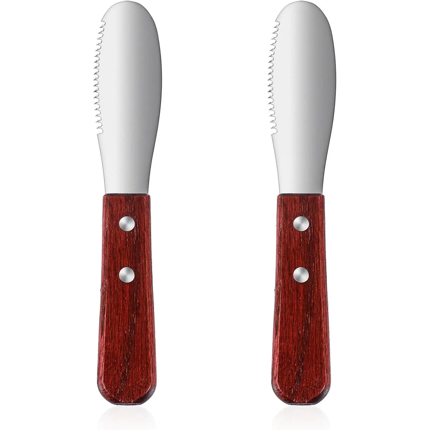 2 Pcs Butter & Cheese Spreader Knife Set, Stainless Steel Straight Edge Wide Blade with Wood Handle, for Sandwich Cream Condiment, Kitchen Cooking Utensils