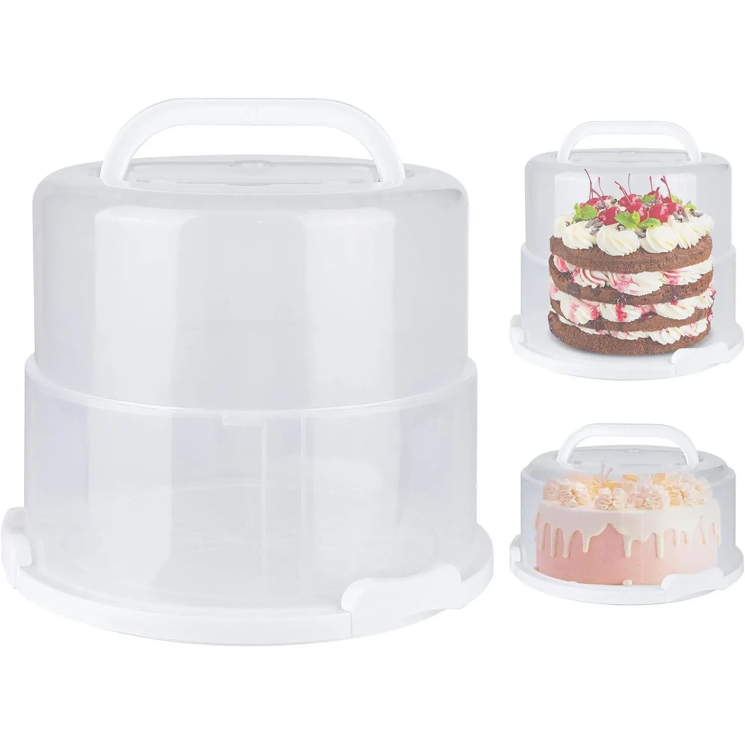 Foldable Cake Carrier with Handles, Fits 10in Round & 8.5in High Cakes, Equipped with Protective Lid, Fits Cakes