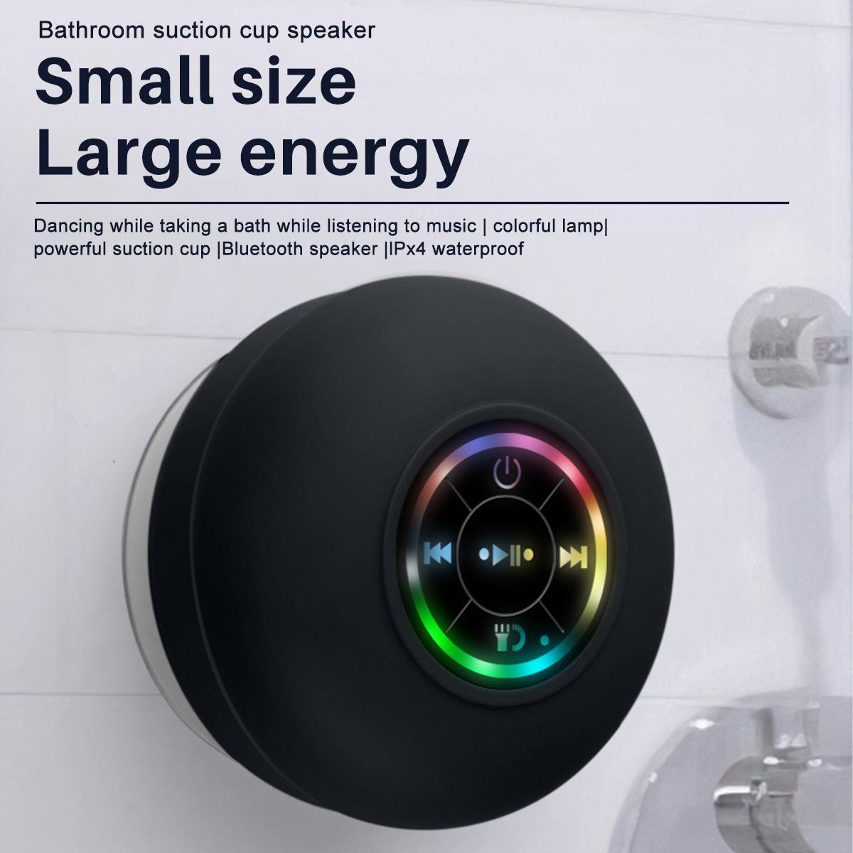 Mini Bluetooth Shower Speaker with LED light, Portable IPX4 Waterproof, Hands-Free Speakerphone. Rechargeable Using Micro USB, Wireless Stereo for Beach, Shower & Home