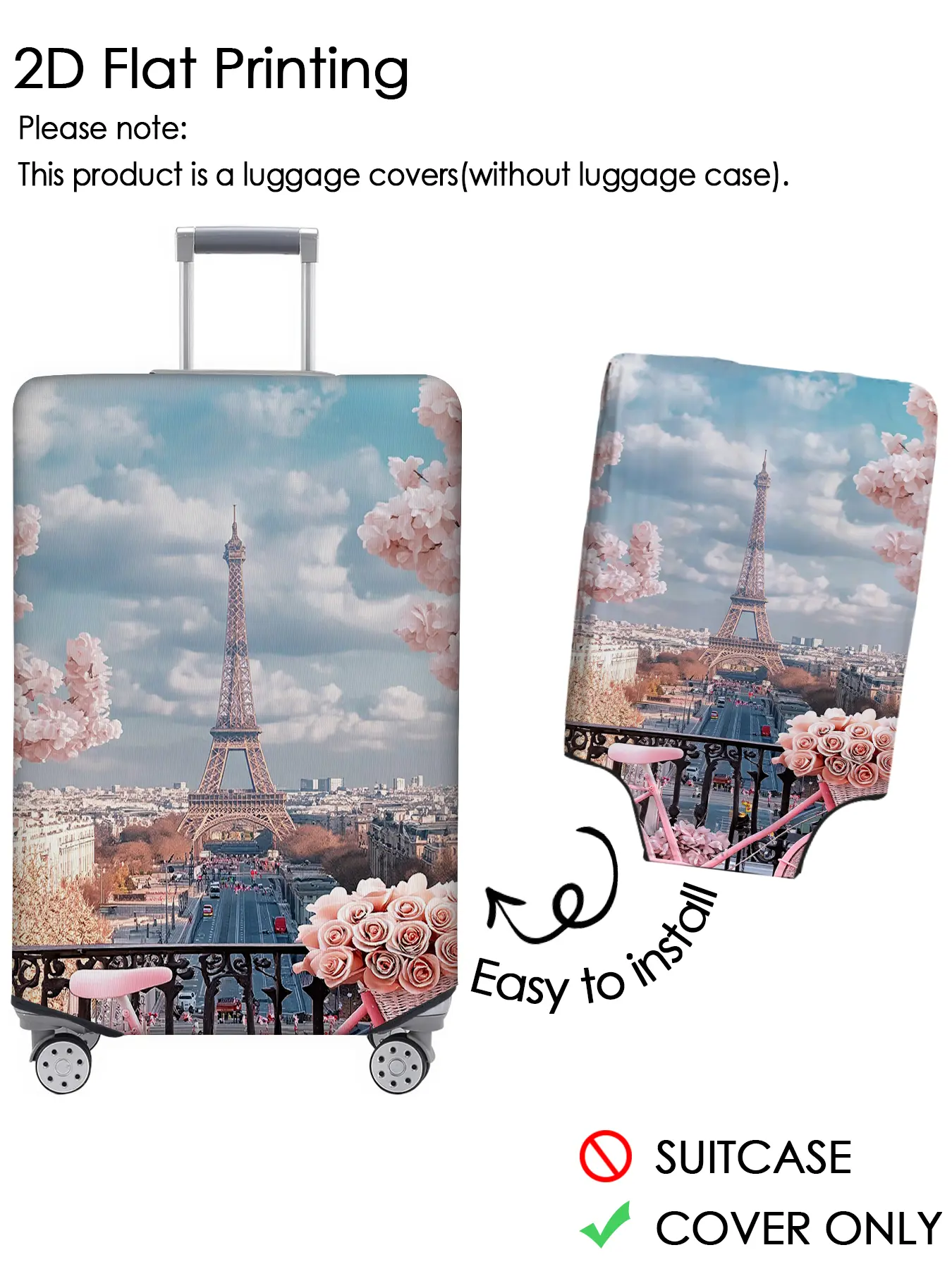 Paris Tower Cherry Blossom Scenic Luggage Cover Luggage Protective Cover Dustproof, Scratchproof, Elastic Fabric, Suitable for 18-32 inch Luggage, Essential Travel Accessory, Traveling Essentials